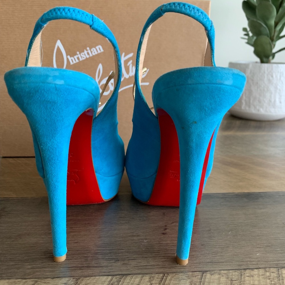 Christian Louboutin Suede Peep Toe Pumps - Picture 6 of 7